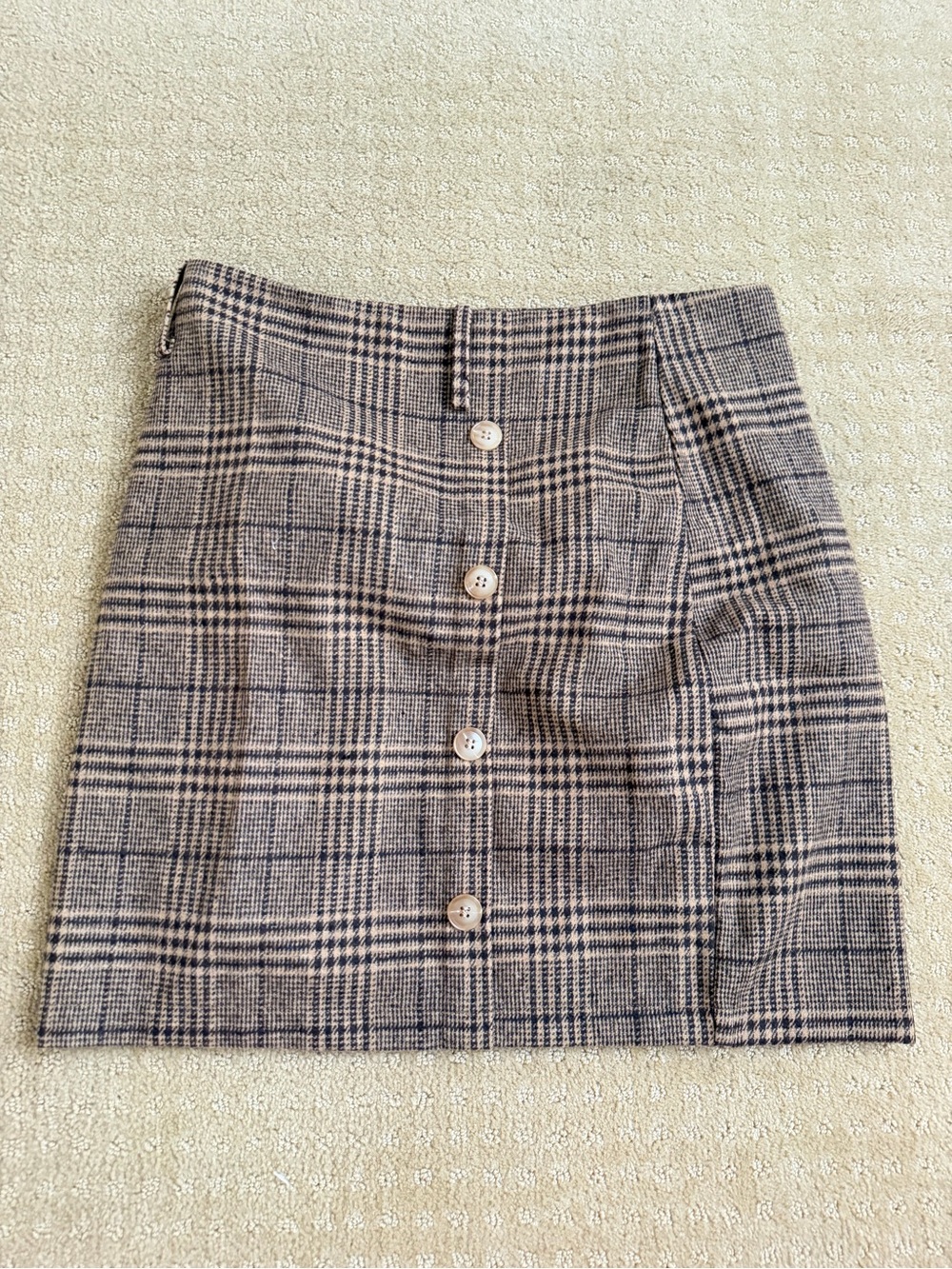 Classic Plaid Button-Front Mini Skirt - Black & Cream